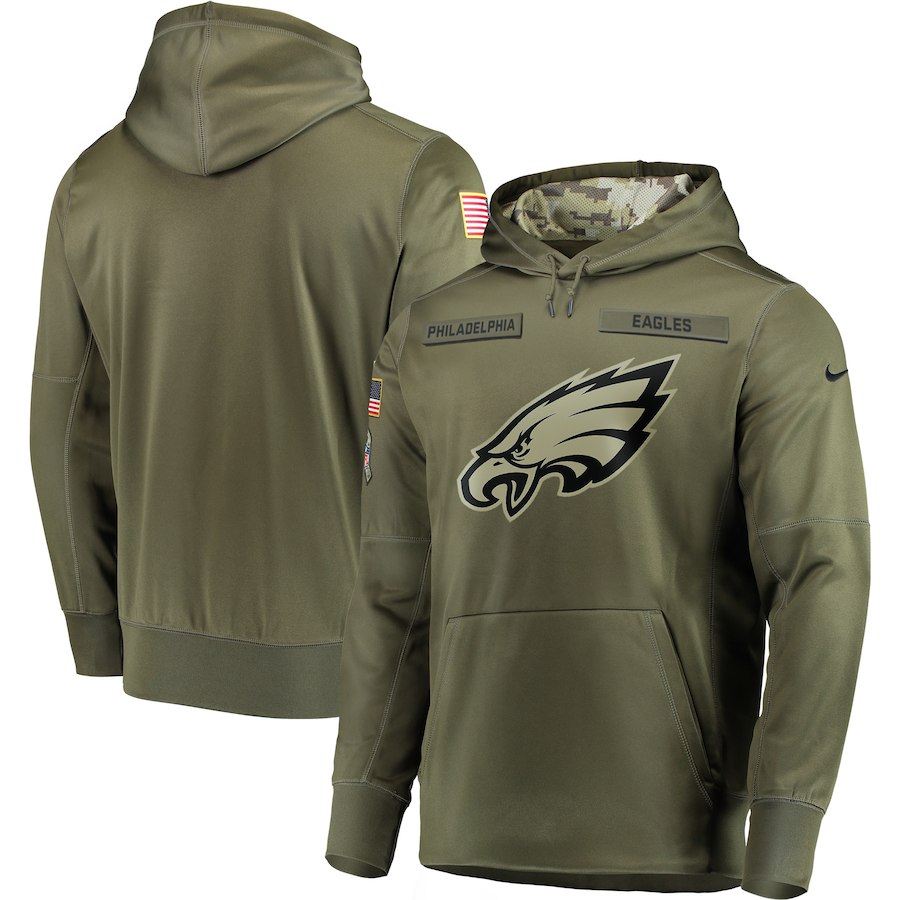 Men Philadelphia Eagles Nike Olive Salute To Service KO Performance Hoodie Green